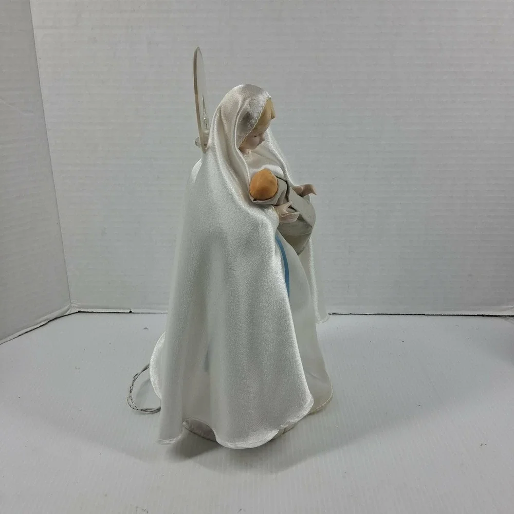 Vintage Porcelain Lighted Virgin Mary Baby Jesus Christmas Tree Topper 11.5in